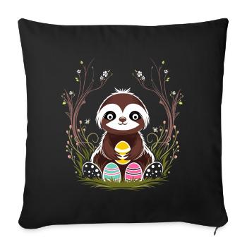 Easter Sloth with Easter Eggs in Spring - Sofa pillowcase 17,3'' x 17,3'' (45 x 45 cm) - black - Front