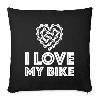 J’aime mon vélo | Coeur, chaîne de vélo - Housse de coussin décorative 45 x 45 cm - noir - Devant