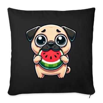 Funny Pug Watermelon Summer Cartoon - Sofa pillowcase 17,3'' x 17,3'' (45 x 45 cm) - black - Front