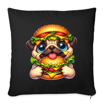 Funny Pug Burger Fast Food Hat - Sofa pillowcase 17,3'' x 17,3'' (45 x 45 cm) - black - Front