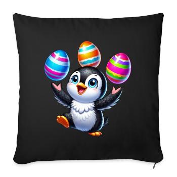 Pinguin jongliert bunte Ostereier Ostern - Sofakissenbezug 45 x 45 cm - Schwarz - Vorne