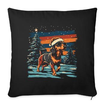 Teckel avec chapeau de Père Noël et lunettes de soleil - Housse de coussin décorative 45 x 45 cm - noir - Devant