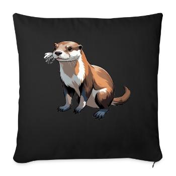 Loutre - Autocollant animal mignon - Housse de coussin décorative 45 x 45 cm - noir - Devant
