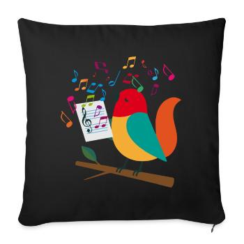 Oiseau chanteur avec des notes colorées – Motif musical - Housse de coussin décorative 45 x 45 cm - noir - Devant
