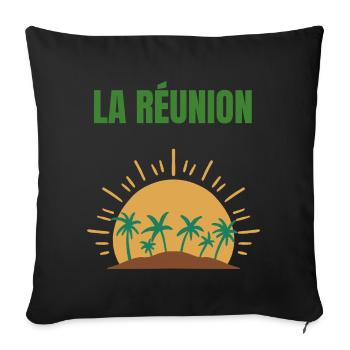Reunion Island Sun and Palm Trees T-shirt - Sofa pillowcase 17,3'' x 17,3'' (45 x 45 cm) - black - Front