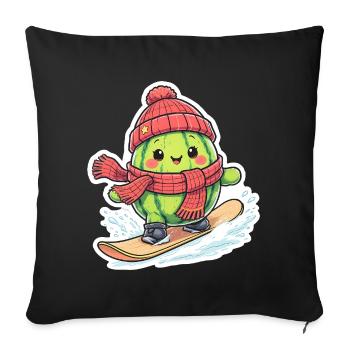 Kawaii Watermelon Snowboarding in Winter - Sofa pillowcase 17,3'' x 17,3'' (45 x 45 cm) - black - Front