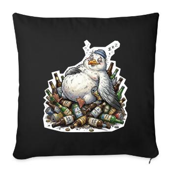 Bière mouette ivre - Housse de coussin décorative 45 x 45 cm - noir - Devant