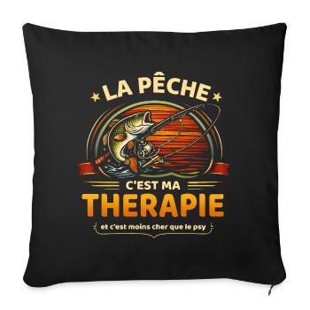 La pêche c’est ma thérapie – humour pêcheur - Housse de coussin décorative 45 x 45 cm - noir - Devant