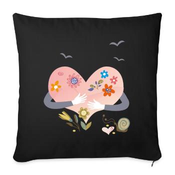coeur avec des fleurs - Housse de coussin décorative 45 x 45 cm - noir - Devant