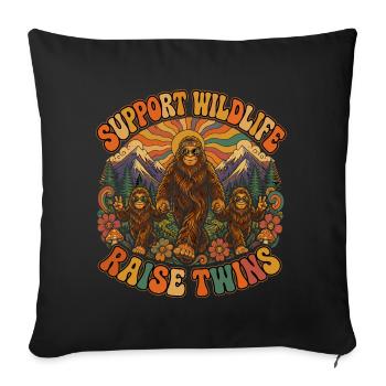Bigfoot et Jumeaux : Soutenez la Vie Sauvage - Housse de coussin décorative 45 x 45 cm - noir - Devant
