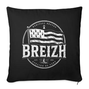 Breizh Drapeau Breton Héritage Vintage Maritime - Housse de coussin décorative 45 x 45 cm - noir - Devant