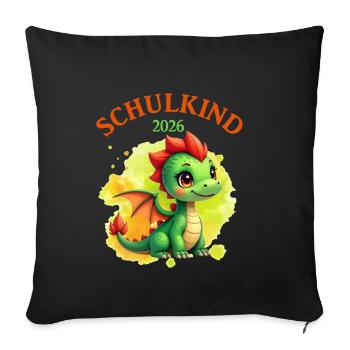 Süßer Drache Schulkind 2026 - grün orange - Sofakissenbezug 45 x 45 cm - Schwarz - Vorne