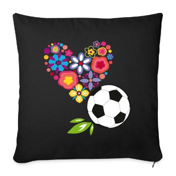 Cœur fleuri avec ballon de football - Housse de coussin décorative 45 x 45 cm - noir - Devant