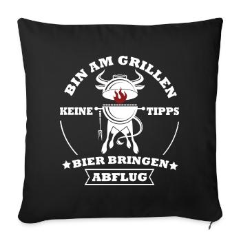 Grillkoch Spruch Logo Mit Kuh BBQ - Sofakissenbezug 45 x 45 cm - Schwarz - Vorne
