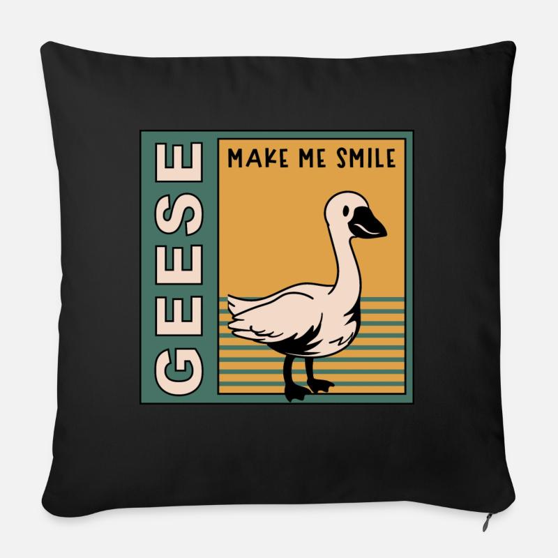 Oies Make Me Smile : oiseau mignon, oie naturelle - Housse de coussin décorative 45 x 45 cm - noir