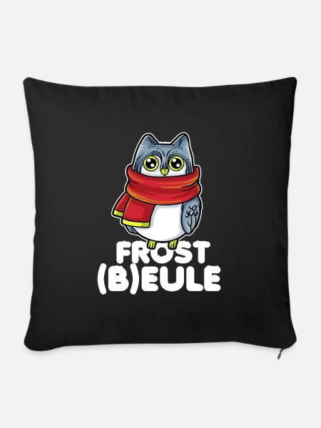Frostbeule - Eule mit Schal und Mütze - Sofakissenbezug 45 x 45 cm - Schwarz