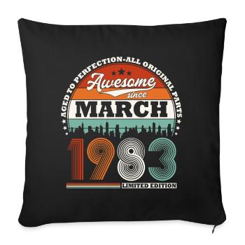 Mars 1983 Vintage Vintage Rétro Anniversaire - Housse de coussin décorative 45 x 45 cm - noir - Devant