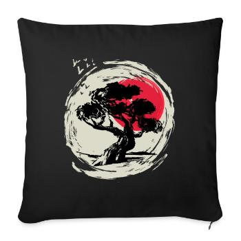 Bonsaï Art Coucher de soleil japonais - Housse de coussin décorative 45 x 45 cm - noir - Devant