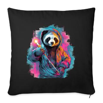Panda with torch - Sofa pillowcase 17,3'' x 17,3'' (45 x 45 cm) - black - Front