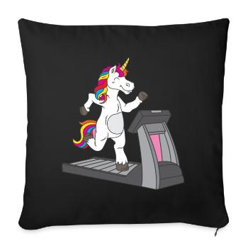 Licorne sportive sur le tapis roulant - - Housse de coussin décorative 45 x 45 cm - noir - Devant