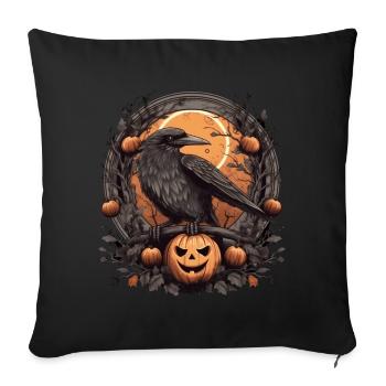 Raven, Crow, Moon, Pumpkin, Halloween, Costume - Sofa pillowcase 17,3'' x 17,3'' (45 x 45 cm) - black - Front