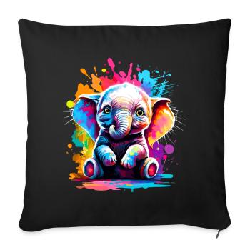 Éléphant Coloré - Bébé Éléphant Coloré - Housse de coussin décorative 45 x 45 cm - noir - Devant