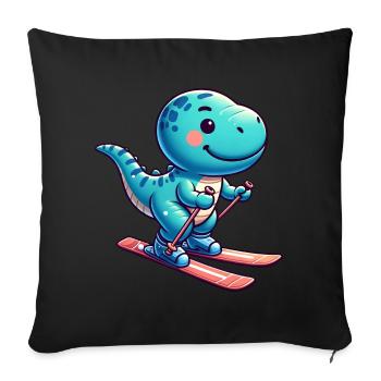 Mignon T-Rex dinosaure et skieur - drôle - Housse de coussin décorative 45 x 45 cm - noir - Devant
