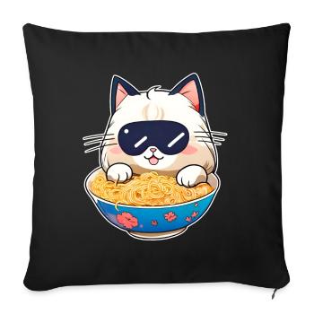 Chat mignon avec soupe ramen - Housse de coussin décorative 45 x 45 cm - noir - Devant