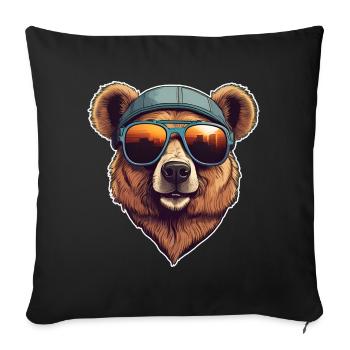 Ours cool avec des lunettes de soleil - Housse de coussin décorative 45 x 45 cm - noir - Devant
