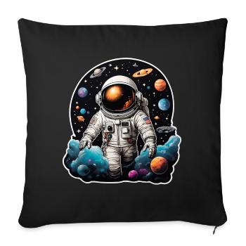 Astronaute sur la route dans l’espace avec des planètes - Housse de coussin décorative 45 x 45 cm - noir - Devant