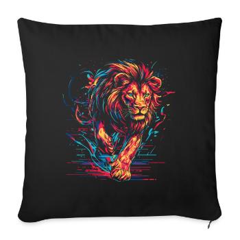 Lion courant tête de lion néon prédateur coloré - Housse de coussin décorative 45 x 45 cm - noir - Devant