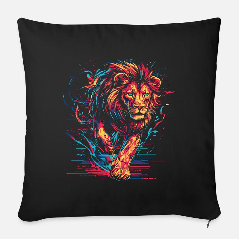 Löwe Rennt Löwenkopf Neon Farbenfroh Raubtier - Sofakissenbezug 45 x 45 cm - Schwarz
