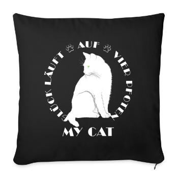 Le bonheur court sur quatre pattes - Chats - mon chat - Housse de coussin décorative 45 x 45 cm - noir - Devant
