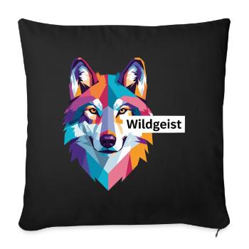 Colored Wolf Head "Wild Spirit" - Sofa pillowcase 17,3'' x 17,3'' (45 x 45 cm) - black - Front