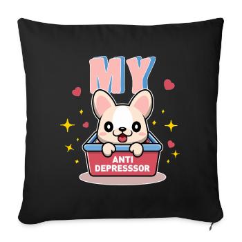 Mein Antidepressor-Hunde-Tierliebhaber-Geschenk - Sofakissenbezug 45 x 45 cm - Schwarz - Vorne
