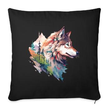 Wolf Wolf's Head Forest Nature Mountains Wilderness Colorful - Sofa pillowcase 17,3'' x 17,3'' (45 x 45 cm) - black - Front