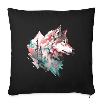 Wolf Wolf's Head Forest Nature Mountains Wilderness Colorful - Sofa pillowcase 17,3'' x 17,3'' (45 x 45 cm) - black - Front