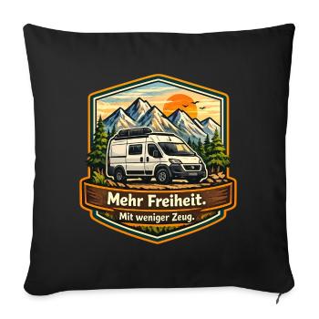 Camping—Plus de liberté—avec moins de choses—camper - Housse de coussin décorative 45 x 45 cm - noir - Devant