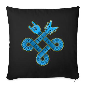 Emblème du nœud de guitare bleu néon - Housse de coussin décorative 45 x 45 cm - noir - Devant