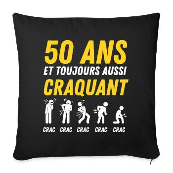 50 ans humour anniversaire vintage - Housse de coussin décorative 45 x 45 cm - noir - Devant