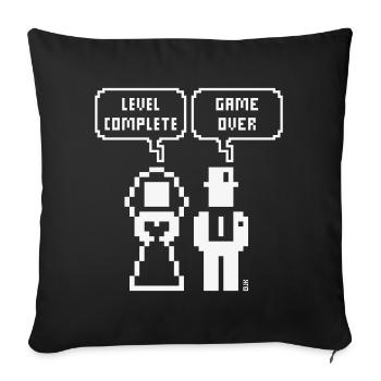 Niveau terminé – Game Over (JGA / Pixel / Grass W) - Housse de coussin décorative 45 x 45 cm - noir - Devant