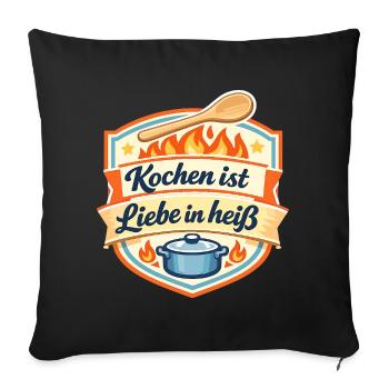 Küchenliebe im Flammenschild - Sofakissenbezug 45 x 45 cm - Schwarz - Vorne