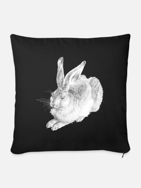 WHITE RABBIT | Schneehase nach Albrecht Dürer - Sofakissenbezug 45 x 45 cm - Schwarz