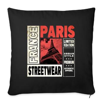 Paris France City Skyline Tour Eiffel - Housse de coussin décorative 45 x 45 cm - noir - Devant