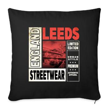 Leeds England UK City Skyline Vintage Retro - Sofa pillowcase 17,3'' x 17,3'' (45 x 45 cm) - black - Front