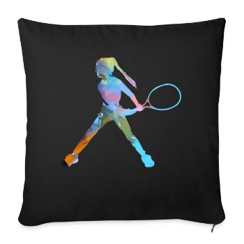 tennis,revers,joueur de tennis,fille,enfant - Housse de coussin décorative 45 x 45 cm - noir - Devant