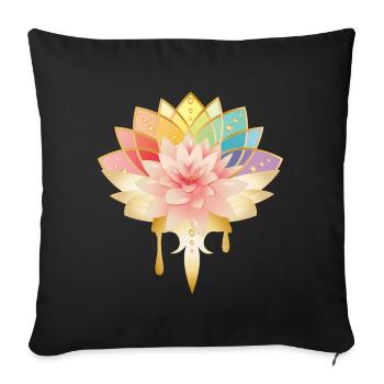 Lotus avec des fleurs dorées symbole dans des couleurs vives - Housse de coussin décorative 45 x 45 cm - noir - Devant