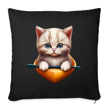 Cute cat in kayak - Sofa pillowcase 17,3'' x 17,3'' (45 x 45 cm) - black - Front
