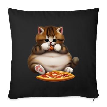 Chat amateur de pizza - Housse de coussin décorative 45 x 45 cm - noir - Devant