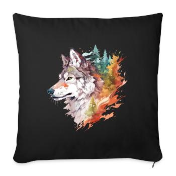Wolf Wolf’s Head Nature Wilderness Adventure Art forestier - Housse de coussin décorative 45 x 45 cm - noir - Devant